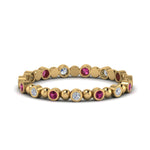 Load image into Gallery viewer, 0.25-carat-diamond-bezel-bead-wedding-band-with-pink-sapphire-in-yellow-gold-FDEWB123630RO(1.50MM)GSADRPI-NL-YG.jpg
