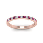 Load image into Gallery viewer, 0.25-ct.-princess-diamond-channel-wedding-band-with-pink-sapphire-in-14K-rose-gold-FD8382-0.25CTBGSADRPIANGLE5-NL-RG