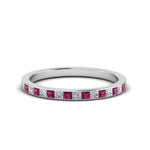Load image into Gallery viewer, 0.25-ct.-princess-diamond-channel-wedding-band-with-pink-sapphire-in-14K-white-gold-FD8382-0.25CTBGSADRPI-NL-WG