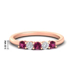 Load image into Gallery viewer, 0.50-carat-5-stone-diamond-and-pink-sapphire-basket-prong-wedding-anniversary-band-in-rose-gold-FDENS141ROBGSADRPIANGLE3-0.50CT-NL-RG