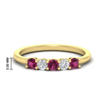 Load image into Gallery viewer, 0.50-carat-5-stone-diamond-and-pink-sapphire-basket-prong-wedding-anniversary-band-in-yellow-gold-FDENS141ROBGSADRPIANGLE3-0.50CT-NL-YG