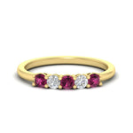 Load image into Gallery viewer, 0.50-carat-5-stone-diamond-and-pink-sapphire-basket-prong-wedding-anniversary-band-in-yellow-gold-FDENS141ROBGSADRPIANGLE3-0.50CT-NL-YG