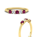 Load image into Gallery viewer, 0.50-carat-5-stone-diamond-and-pink-sapphire-basket-prong-wedding-anniversary-band-in-yellow-gold-FDENS141ROBGSADRPIANGLE3-0.50CT-NL-YG