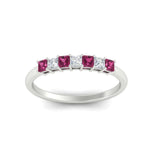 Load image into Gallery viewer, 0.50-carat-Princess-cut-7-stone-pink-sapphire-wedding-band-in-white-gold-fdwb8008prgsadrpiangle5-0.50ct-nl-wg.jpg