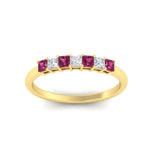 Load image into Gallery viewer, 0.50-carat-Princess-cut-7-stone-pink-sapphire-wedding-band-in-yellow-gold-fdwb8008prgsadrpiangle5-0.50ct-nl-yg.jpg