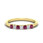 Load image into Gallery viewer, 0.50-carat-Princess-cut-7-stone-pink-sapphire-wedding-band-in-yellow-gold-fdwb8008prgsadrpisleep-0.50ct-nl-yg.jpg