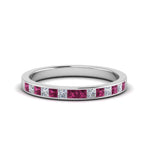 Load image into Gallery viewer, 0.50-ct.-princess-cut-diamond-channel-wedding-ring-for-her-with-pink-sapphire-in-18K-white-gold-FD8382-0.50CTBGSADRPI-NL-WG