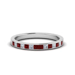 Load image into Gallery viewer, 0.50-ct.-princess-cut-diamond-channel-wedding-ring-for-her-with-ruby-in-18K-white-gold-FD8382-0.50CTBGRUDR-NL-WG