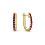 Load image into Gallery viewer, 0.75-carat-classic-pink-sapphire-huggie-hoop-earring-in-yellow-gold-FDEAR11260GSADRPIANGLE2-0.75-NL-YG