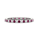 Load image into Gallery viewer, 0.75-carat-round-cut-bezel-set-diamond-and-pink-sapphire-eternity-wedding-band-in-white-gold-FD8072ROBGSADRPI-0.72CT-NL-WG?v=1774347027