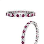 Load image into Gallery viewer, 0.75-carat-round-cut-bezel-set-diamond-and-pink-sapphire-eternity-wedding-band-in-white-gold-FD8072ROBGSADRPIANGLE3-0.72CT-NL-WG?v=1774347027
