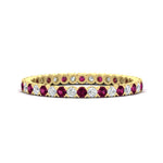 Load image into Gallery viewer, 0.75-carat-round-cut-bezel-set-diamond-and-pink-sapphire-eternity-wedding-band-in-yellow-gold-FD8072ROBGSADRPI-0.72CT-NL-YG?v=1774347027