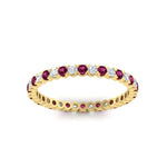Load image into Gallery viewer, 0.75-carat-round-cut-bezel-set-diamond-and-pink-sapphire-eternity-wedding-band-in-yellow-gold-FD8072ROBGSADRPIANGLE5-0.72CT-NL-YG?v=1774347027