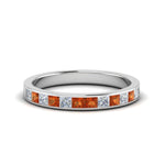 Load image into Gallery viewer, 0.75-ct.-princess-cut-diamond-channel-wedding-ring-with-orange-sapphire-in-18K-white-gold-FD8382-0.75CTBGSAOR-NL-WG