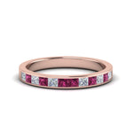 Load image into Gallery viewer, 0.75-ct.-princess-cut-diamond-channel-wedding-ring-with-pink-sapphire-in-14K-rose-gold-FD8382-0.75CTBGSADRPI-NL-RG