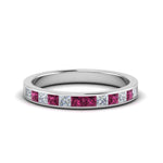 Load image into Gallery viewer, 0.75-ct.-princess-cut-diamond-channel-wedding-ring-with-pink-sapphire-in-18K-white-gold-FD8382-0.75CTBGSADRPI-NL-WG