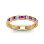 Load image into Gallery viewer, 0.75-ct.-princess-cut-diamond-channel-wedding-ring-with-pink-sapphire-in-18K-yellow-gold-FD8382-0.75CTBGSADRPIANGLE5-NL-YG