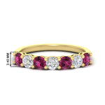 Load image into Gallery viewer, 1-carat-7-round-pink-sapphire-anniversary-band-ring-in-yellow-gold-FD8008B7GSADRPI-1.00CT-NL-YG-HW