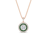 Load image into Gallery viewer, 1-carat-double-halo-emerald-round-pendant-necklace-in-rose-gold-FDPD1190ROGEMGRANGLE1-NL-1CT-RG-T.jpg?v=1768457619