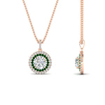 Load image into Gallery viewer, 1-carat-double-halo-emerald-round-pendant-necklace-in-rose-gold-FDPD1190ROGEMGRANGLE2-NL-1CT-RG-T.jpg?v=1768457619
