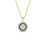 Load image into Gallery viewer, 1-carat-double-halo-emerald-round-pendant-necklace-in-yellow-gold-FDPD1190ROGEMGRANGLE1-NL-1CT-YG-T.jpg?v=1768457619