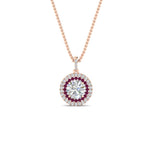 Load image into Gallery viewer, 1-carat-double-halo-pink-sapphire-round-pendant-necklace-in-rose-gold-FDPD1190ROGSADRPIANGLE1-NL-1CT-RG-T.jpg?v=1768457619