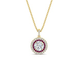 Load image into Gallery viewer, 1-carat-double-halo-pink-sapphire-round-pendant-necklace-in-yellow-gold-FDPD1190ROGSADRPIANGLE1-NL-1CT-YG-T.jpg?v=1765435909