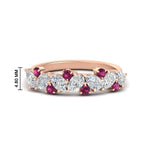 Load image into Gallery viewer, 1-carat-pear-and-round-pink-sapphire-half-eternity-wedding-band-in-rose-gold-FD9174BGSADRPI-1.00CT-NL-RG-HW