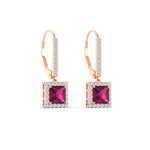 Load image into Gallery viewer, 1-carat-princess-cut-diamond-halo-dangle-earrings-with-pink-sapphire-in-rose-gold-FDEAR-11235PRGSADRPI-1.00CT-NL-RG.jpg