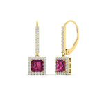 Load image into Gallery viewer, 1-carat-princess-cut-diamond-halo-dangle-earrings-with-pink-sapphire-in-yellow-gold-FDEAR-11235PRGSADRPI-1.00CT-NL-YG.jpg