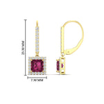 Load image into Gallery viewer, 1-carat-princess-cut-diamond-halo-dangle-earrings-with-pink-sapphire-in-yellow-gold-FDEAR-11235PRGSADRPI-1.00CT-NL-YG.jpg