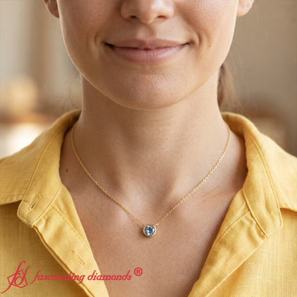 Fancy Lab Grown Colored Stone Diamond Round Bezel Pendant