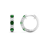Load image into Gallery viewer, 1-ct.-diamond-small-hoop-earring-with-emerald-in-white-gold-FD-EAR10773GEMGR-NL-WG