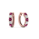Load image into Gallery viewer, 1-ct.-diamond-small-hoop-earring-with-pink-sapphire-in-rose-gold-FD-EAR10773GSADRPI-NL-RG