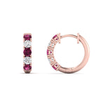 Load image into Gallery viewer, 1-ct.-diamond-small-hoop-earring-with-pink-sapphire-in-rose-gold-FD-EAR10773GSADRPI-NL-RG