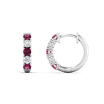 Load image into Gallery viewer, 1-ct.-diamond-small-hoop-earring-with-pink-sapphire-in-white-gold-FD-EAR10773GSADRPI-NL-WG