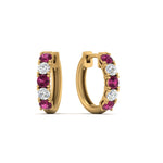 Load image into Gallery viewer, 1-ct.-diamond-small-hoop-earring-with-pink-sapphire-in-yellow-gold-FD-EAR10773GSADRPI-NL-YG