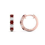 Load image into Gallery viewer, 1-ct.-diamond-small-hoop-earring-with-ruby-in-rose-gold-FD-EAR10773GRUDR-NL-RG