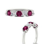 Load image into Gallery viewer, 1.50-carat-five-stone-diamond-and-pink-sapphire-wedding-band-in-white-gold-FDENS141ROBGSADRPIANGLE3-1.50CT-NL-WG