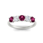 Load image into Gallery viewer, 1.50-carat-five-stone-diamond-and-pink-sapphire-wedding-band-in-white-gold-FDENS141ROBGSADRPIANGLE3-1.50CT-NL-WG