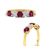 Load image into Gallery viewer, 1.50-carat-five-stone-diamond-and-pink-sapphire-wedding-band-in-yellow-gold-FDENS141ROBGSADRPIANGLE3-1.50CT-NL-YG