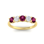 Load image into Gallery viewer, 1.50-carat-five-stone-diamond-and-pink-sapphire-wedding-band-in-yellow-gold-FDENS141ROBGSADRPIANGLE3-1.50CT-NL-YG