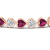 Load image into Gallery viewer, 12-50-ct-bezel-tennis-bracelet-heart-shaped-diamond-with-pink-sapphire-in-rose-gold-fdbrc10581htgsadrpiangle2-12-50-ct-nl-rg