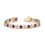 Load image into Gallery viewer, 12-50-ct-bezel-tennis-bracelet-heart-shaped-diamond-with-pink-sapphire-in-yellow-gold-fdbrc10581htgsadrpiangle2-12-50-ct-nl-yg