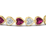 Load image into Gallery viewer, 12-50-ct-bezel-tennis-bracelet-heart-shaped-diamond-with-pink-sapphire-in-yellow-gold-fdbrc10581htgsadrpiangle2-12-50-ct-nl-yg