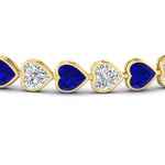 Load image into Gallery viewer, 12-50-ct-bezel-tennis-bracelet-heart-shaped-diamond-with-sapphire-in-yellow-gold-fdbrc10581htgsablangle2-12-50-ct-nl-yg