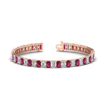 Load image into Gallery viewer, 14-ct-emerald-cut-pink-sapphire-tennis-diamond-bracelet-in-rose-gold-FDBRC10449EMGSADRPI-14.00CT-NL-RG.jpg