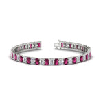 Load image into Gallery viewer, 14-ct-emerald-cut-pink-sapphire-tennis-diamond-bracelet-in-white-gold-FDBRC10449EMGSADRPI-14.00CT-NL-WG.jpg