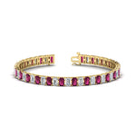Load image into Gallery viewer, 14-ct-emerald-cut-pink-sapphire-tennis-diamond-bracelet-in-yellow-gold-FDBRC10449EMGSADRPI-14.00CT-NL-YG.jpg