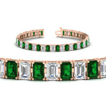 Load image into Gallery viewer, 17-ct-emerald-cut-tennis-diamond-bracelet-basket-set-with-emerald-in-rose-gold-FDBRC10449EMGEMGRANGLE2-17.00CT-NL-RG.jpg